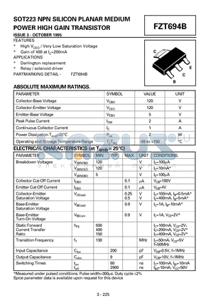 FZT694B datasheet - NPN SILICON PLANAR MEDIUM POWER HIGH GAIN TRANSISTOR