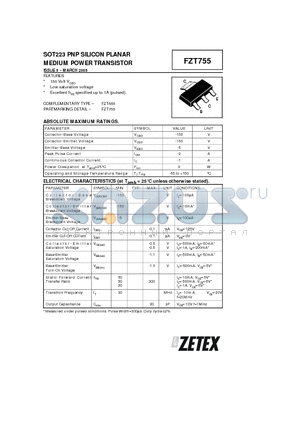 FZT755 datasheet - SOT223 PNP SILICON PLANAR MEDIUM POWER TRANSISTOR