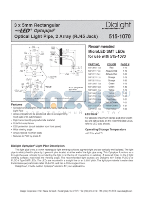 597-3401-5XX datasheet - 3 x 5mm Rectangular Optopipe Optical Light Pipe, 2 Array (RJ45 Jack)
