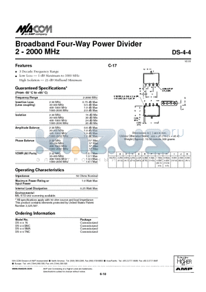 DS-4-4TNC datasheet - Broadband Four-Way Power Divider 2 - 2000 MHz
