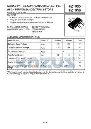 FZT955 datasheet - SOT223 PNP SILICON PLANAR HIGH CURRENT (HIGH PERFORMANCE) TRANSISTORS