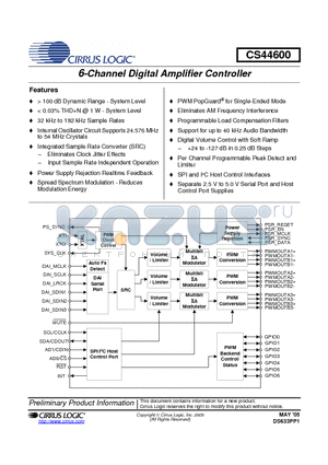 CS44600-CQZ datasheet - 6-Channel Digital Amplifier Controller