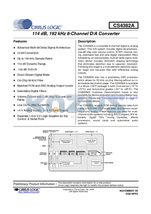 CS4382A_05 datasheet - 114 dB, 192 kHz 8-Channel D/A Converter