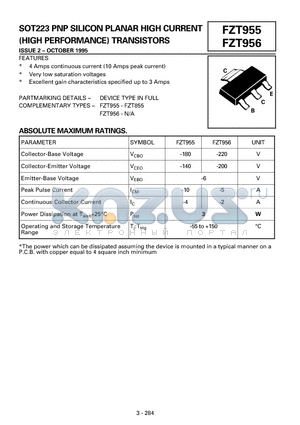 FZT956 datasheet - PNP SILICON PLANAR HIGH CURRENT (HIGH PERFORMANCE) TRANSISTORS