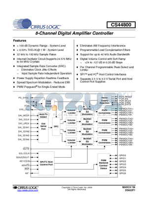 CS44800-CQZ datasheet - 8-Channel Digital Amplifier Controller