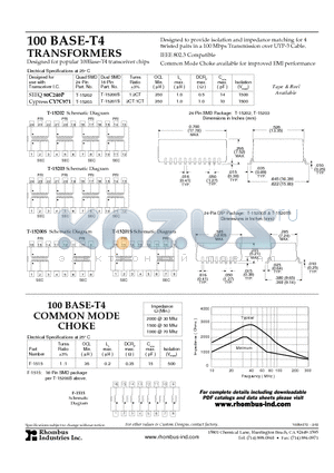 F-1515 datasheet - 100 BASE-T4 TRANSFORMERS