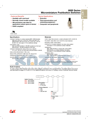 8631ZQD3 datasheet - Microminiature Pushbutton Switches