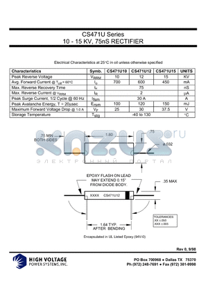 CS471U15 datasheet - 10 - 15 KV, 75nS RECTIFIER