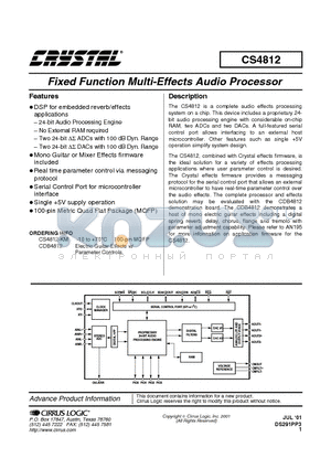 CS4812 datasheet - Fixed Function Multi-Effects Audio Processor