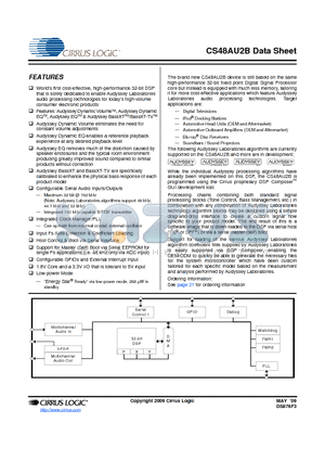 CS48AU2B-CQZ datasheet - Dedicated 32-bit Audio DSP for Audyssey Laboratories Technology