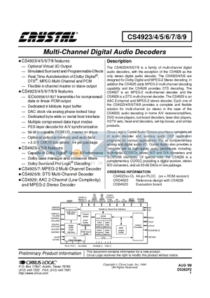 CS4923 datasheet - Multi-Channel Digital Audio Decoders