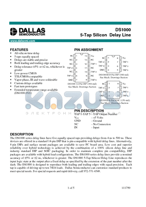 DS1000-40 datasheet - 5-Tap Silicon Delay Line