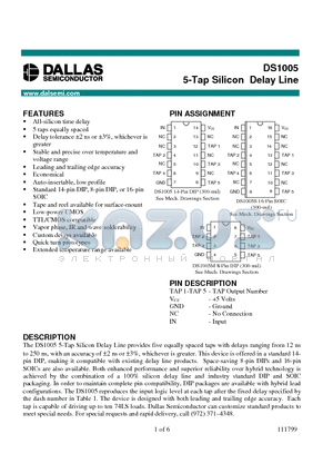 DS1005-125 datasheet - 5-Tap Silicon Delay Line