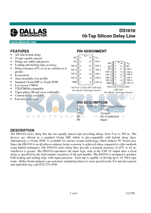 DS1010-125 datasheet - 10-Tap Silicon Delay Line