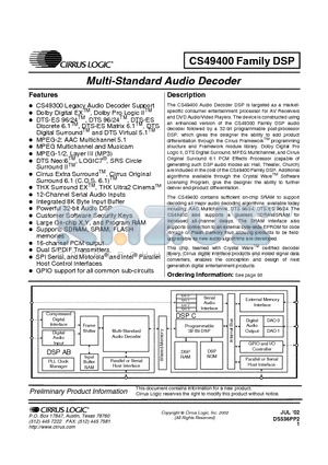 CS49400 datasheet - Multi-Standard Audio Decoder Family