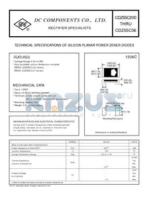 CDZ55C36 datasheet - TECHNICAL SPECIFICATIONS OF SILICON PLANAR POWER ZENER DIODES