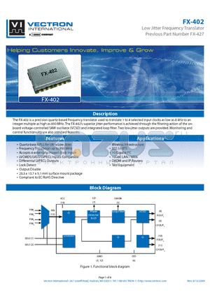 FX-402-ECT-KB datasheet - Low Jitter Frequency Translator