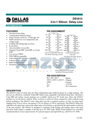 DS1013-25 datasheet - 3-in-1 Silicon Delay Line