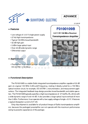 F0100109B datasheet - 3.3 V /5V 156 Mb/s Receiver Transimpedance Amplifier