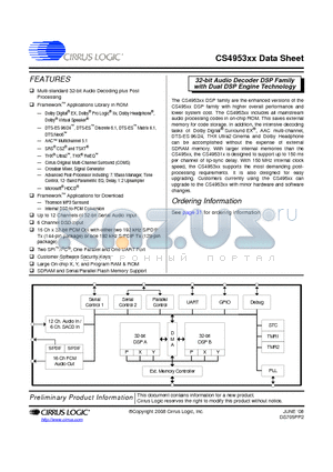 CS495303-CVZ datasheet - 32-bit Audio Decoder DSP Family with Dual DSP Engine Technology