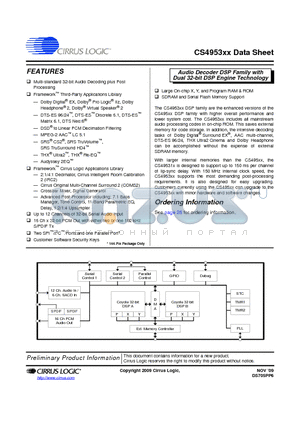 CS495313-CQZ datasheet - Audio Decoder DSP Family with Dual 32-bit DSP Engine Technology