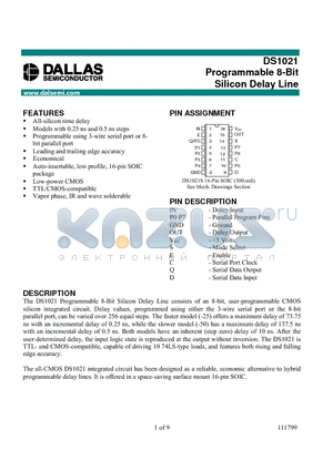 DS1021 datasheet - Programmable 8-Bit Silicon Delay Line