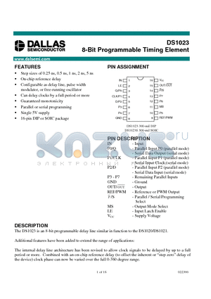 DS1023 datasheet - 8-Bit Programmable Timing Element