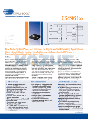 CS496122 datasheet - New Audio System Processors are Ideal for Digital Audio Networking Applications