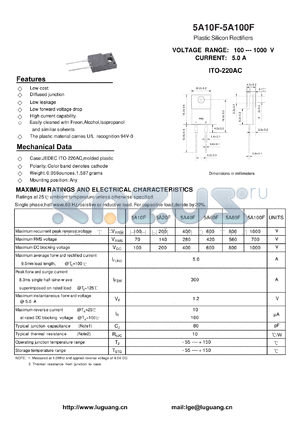 5A60F datasheet - Plastic Silicon Rectifiers