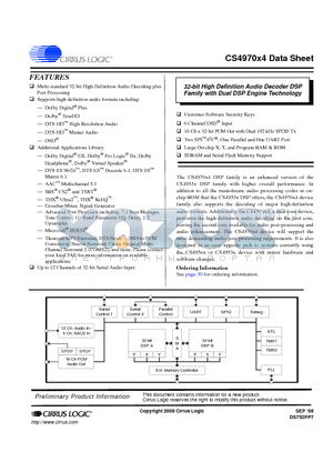 CS497004-CQZR datasheet - 32-bit High Definition Audio Decoder DSP Family