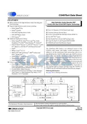 CS4970X4_09 datasheet - High Definition Audio Decoder DSP Family with Dual 32-bit DSP Engine Technology