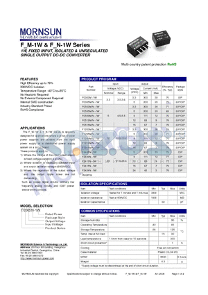 F0303M-1W datasheet - SINGLE OUTPUT DC-DC CONVERTER