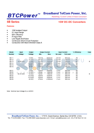 5B-22 datasheet - 15W DC-DC Converters