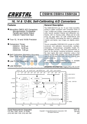 CS5014-SD14 datasheet - 16, 14 & 12-Bit, Self-Calibrating A/D Converters