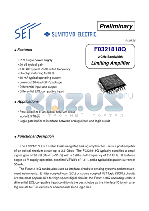 F0321818Q datasheet - 2 GHz Bandwidth Limiting Amplifier