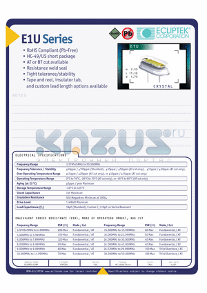 E1UAA18-20.000M-CXA datasheet - CRYSTAL