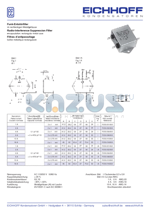 F033-520 datasheet - Funk-Entstrfilter im rechteckigen Metallgehause Radio-Interference Suppression Filter