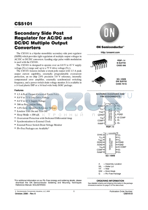 CS5101EDWR16G datasheet - Secondary Side Post Regulator for AC/DC and DC/DC Multiple Output Converters