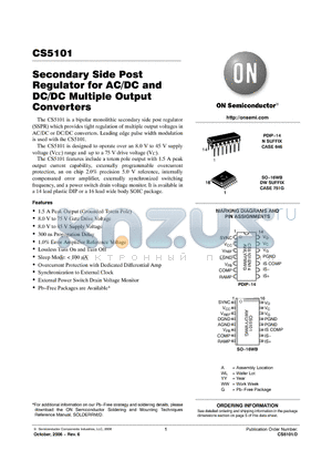 CS5101EDW16 datasheet - Secondary Side Post Regulator for AC/DC and DC/DC Multiple Output Converters