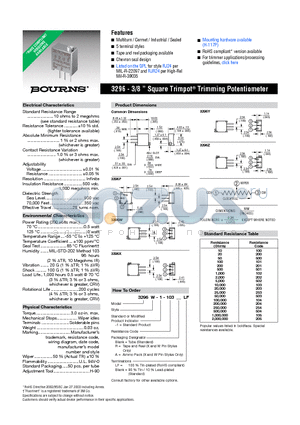 3296X-1-203 datasheet - 3296 - 3/8  Square Trimpot^ Trimming Potentiometer