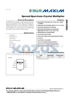 DS1080L datasheet - Spread-Spectrum Crystal Multiplier