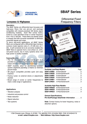 5BAF-HPBE8-FC datasheet - Differential Fixed Frequency Filters