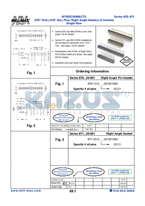 870-10-002-20-001000 datasheet - .070 Grid (.018 dia.) Pins, Right Angle Headers & Sockets