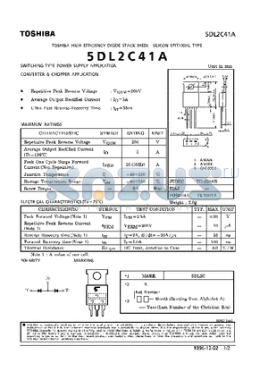 5DL2C41A datasheet - HIGH EFFICIENCY DIODE (SWITCHING TYPE POWER SUPPLY CONVERTER & CHOPPER APPLICATIONS)