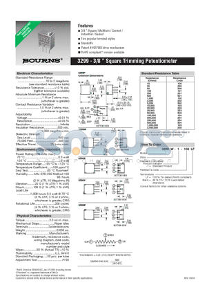 3299W-1-103 datasheet - 3/8 Square Trimming Potentiometer