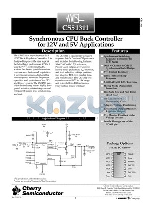 CS51311 datasheet - Synchronous CPU Buck Controller for 12V and 5V Applications