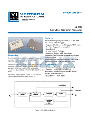 FX-500 datasheet - Low Jitter Frequency Translator