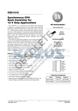 CS51312 datasheet - Synchronous CPU Buck Controller for 12 V Only Applications