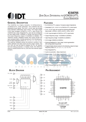 8705BYLF datasheet - ZERO DELAY, DIFFERENTIAL-TO-LVCMOS/LVTTL CLOCK GENERATOR