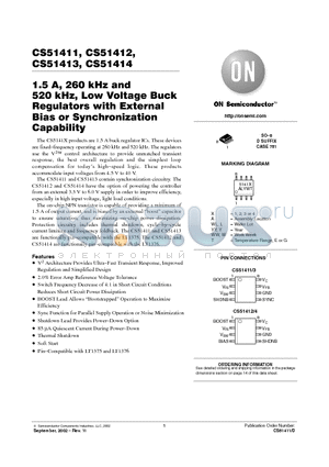 CS51412 datasheet - 1.5A, 260 kHz AND 520 kHz, LOW VOLTAGE BUCK REGULATORS WITH EXTERNAL BIAS OR SYNCHRONIZATION CAPABILITY